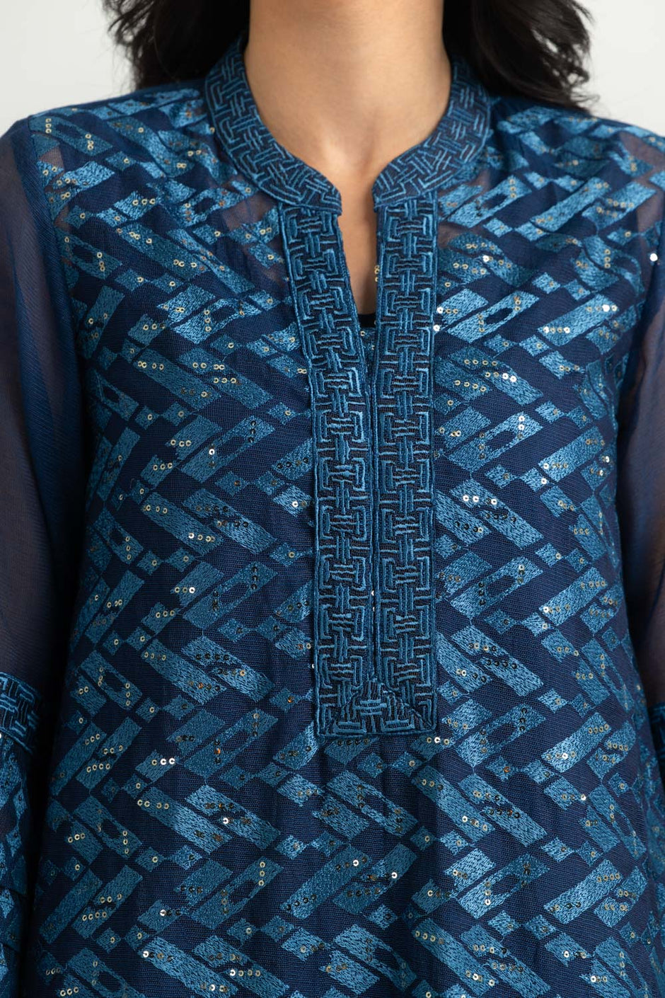 Cotton Net Embroidered Shirt And Dyed Trouser