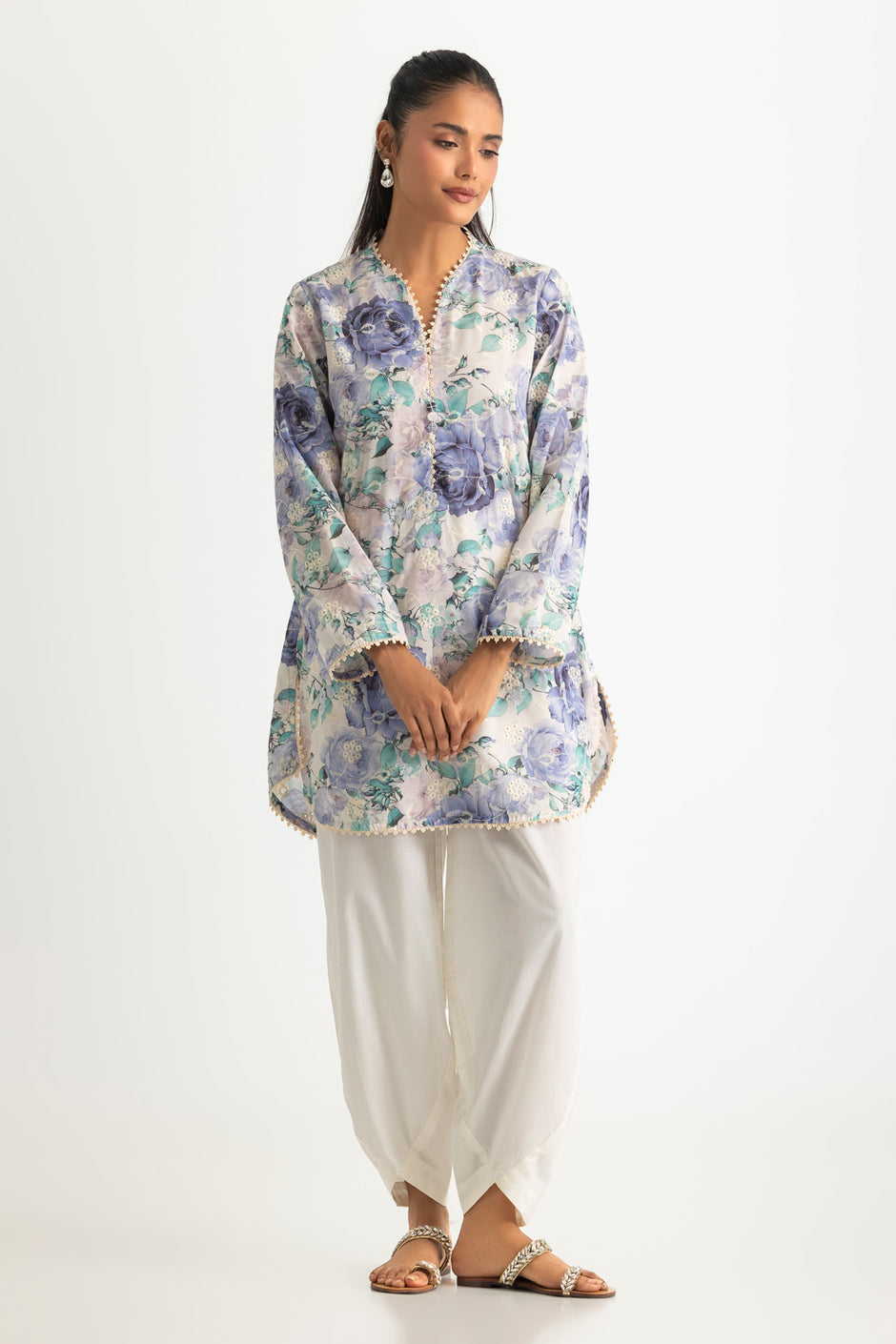 Cotton Printed Shirt With Embroidered And Dyed Trouser