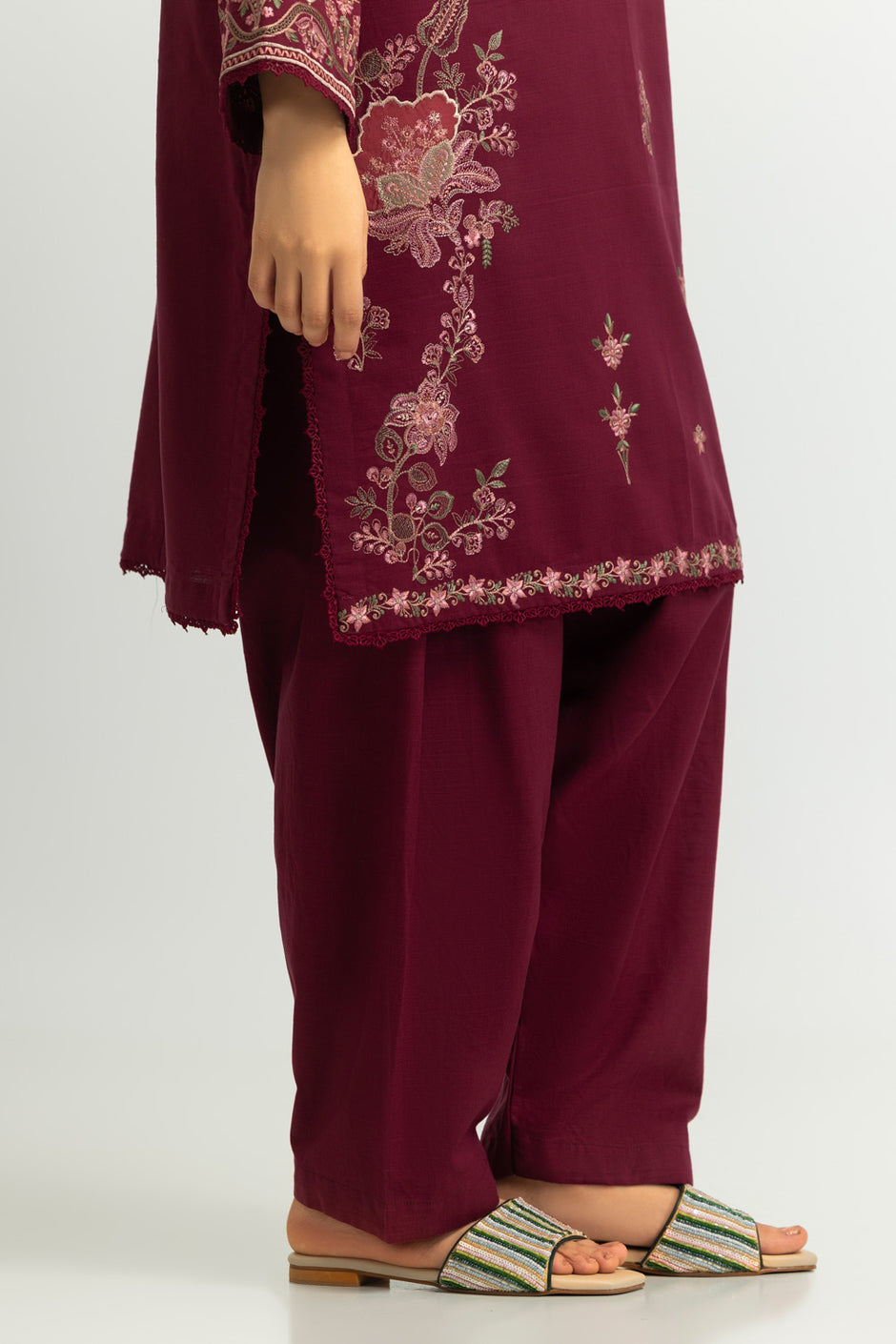Cotton Viscose Slub Embroidered Co-Ord Set
