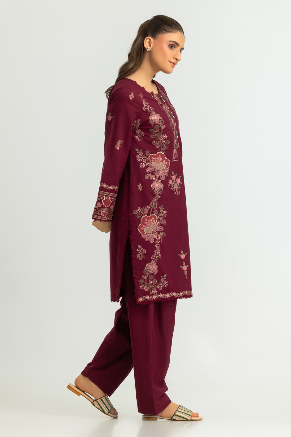 Cotton Viscose Slub Embroidered Co-Ord Set
