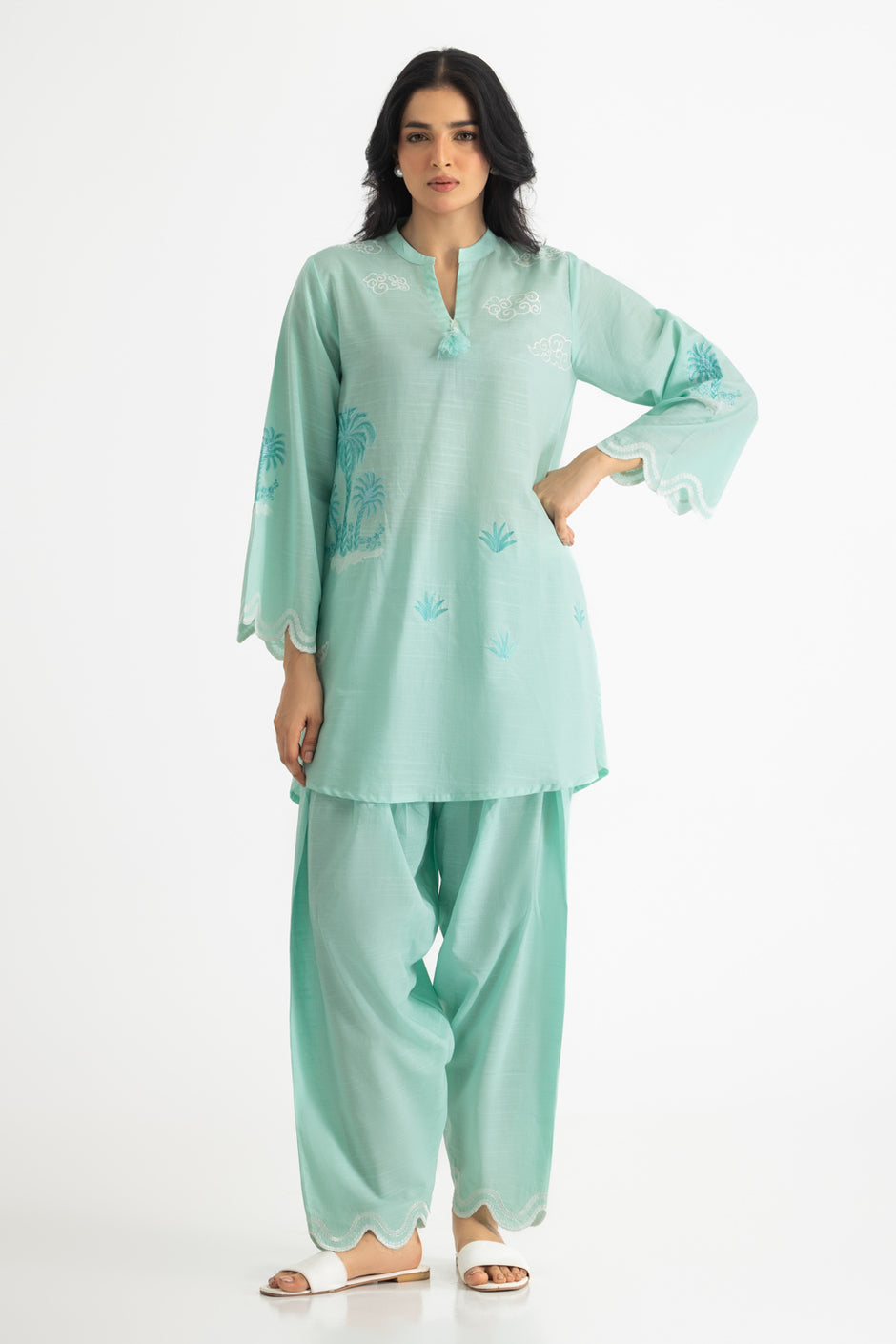 Cotton Viscose Slub Embroidered Co-Ord Set