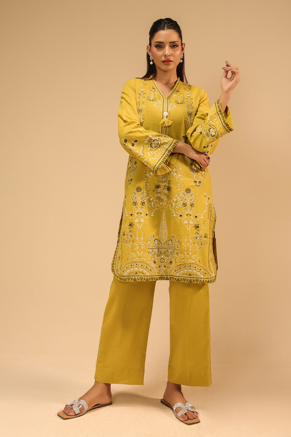 Cotton Viscose Slub Embroidered Co-Ord Set