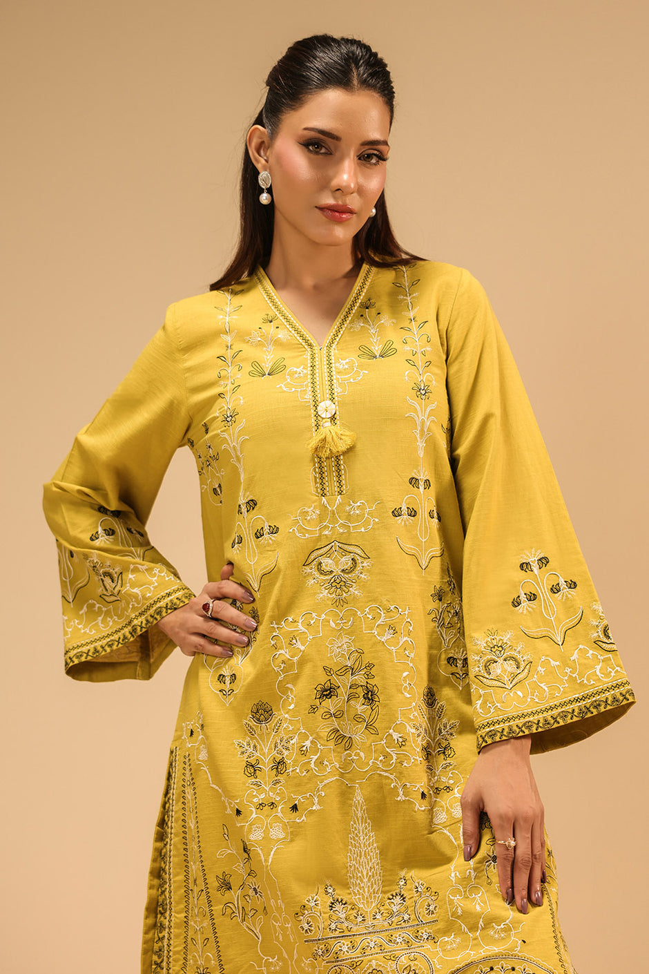 Cotton Viscose Slub Embroidered Co-Ord Set