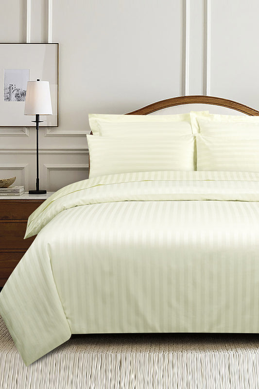 Cream Stripe Satin Complete Bed Set