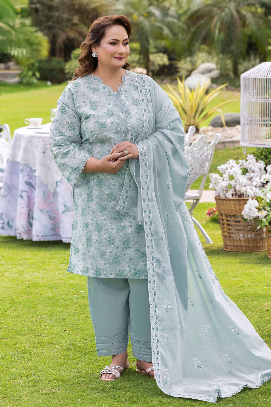 3 Piece Printed Lawn suit with Embroidered Denting Lawn Dupatta