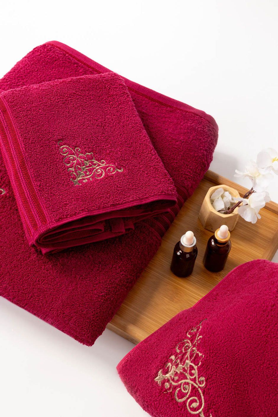 Deep Pink Embroidered Towel