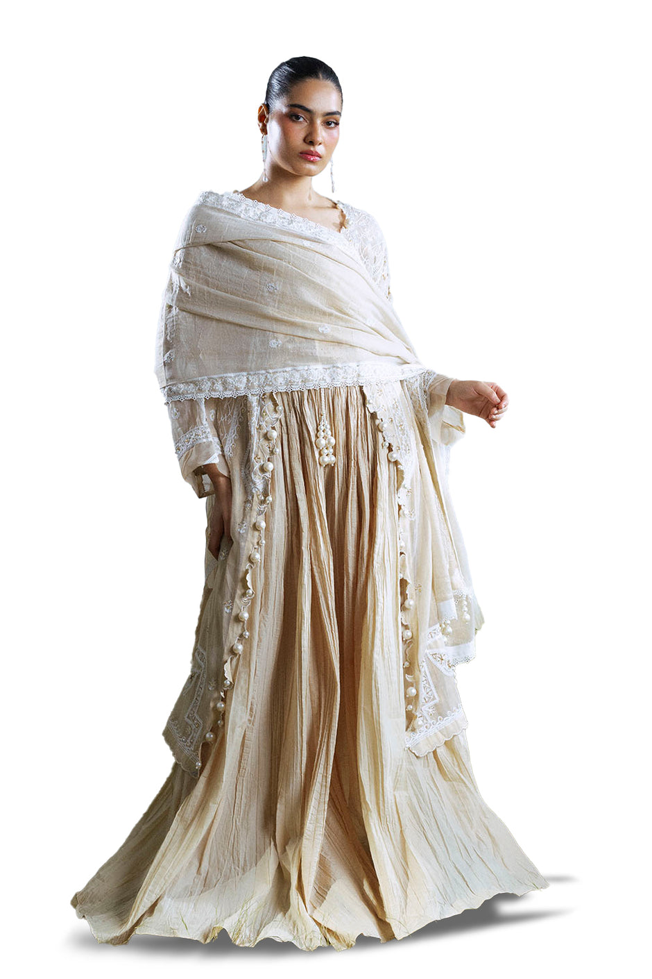 3 Piece Embroidered Mehsuri Suit with Handwork and Raw Silk Trouser FE-52161