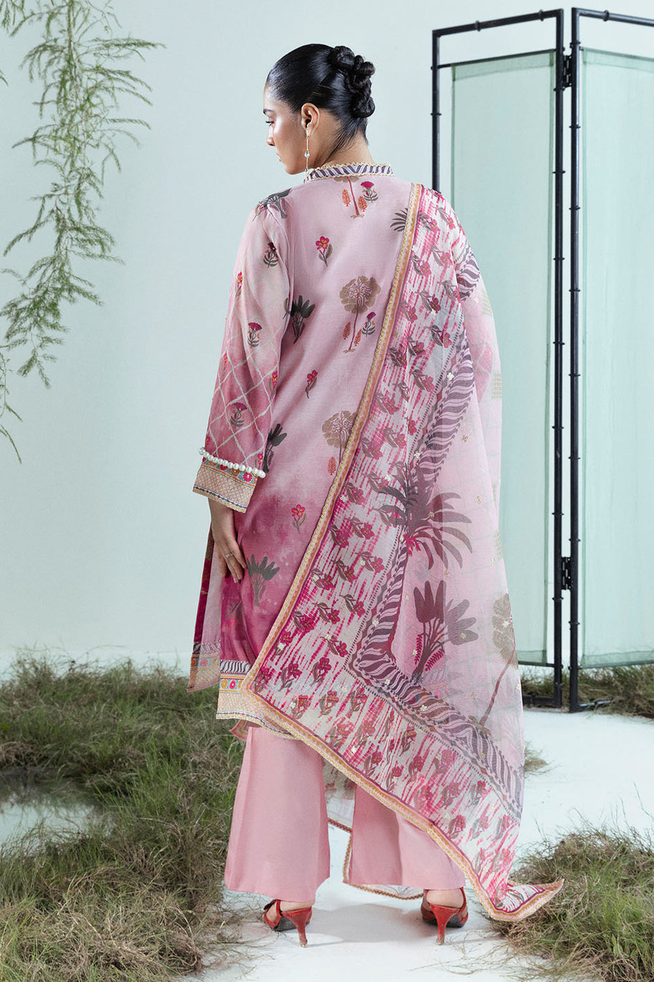 3 Piece Printed Monar Slub Suit with Handwork and Khaddi Net Dupatta