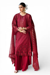 3 Piece Schiffli Embroidered Lawn Suit with Sequins Neckline and Net Dupatta FE-52015