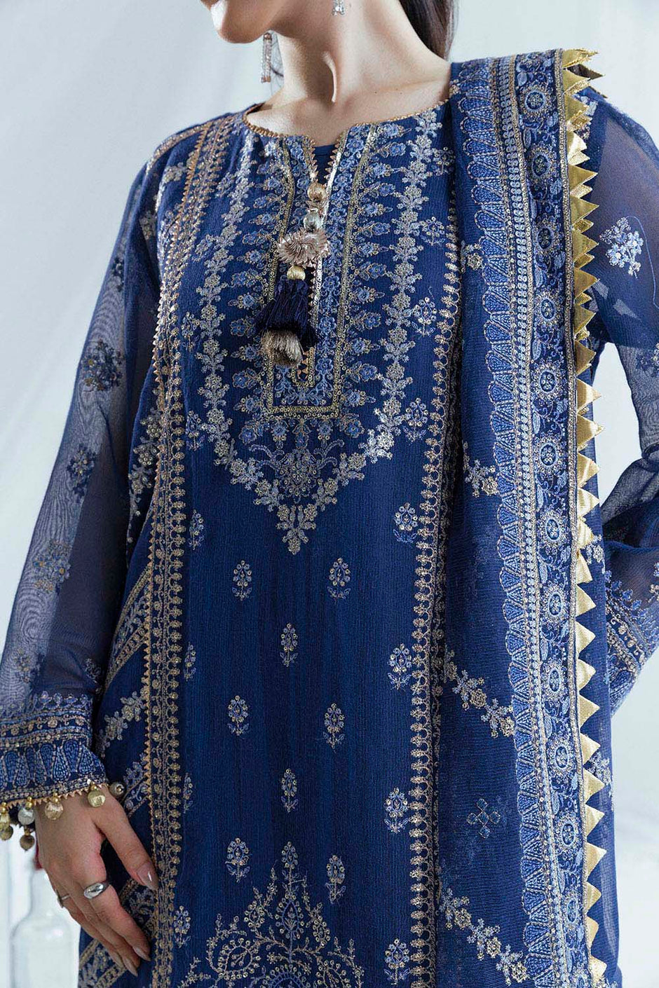 3 Piece Embroidered Cotton Net Suit with Raw Silk Trouser
