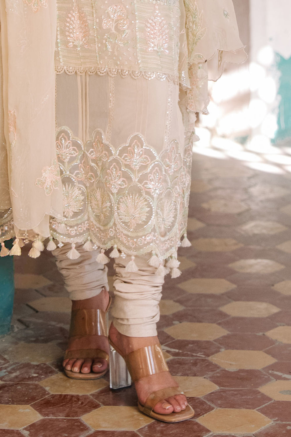 3 Piece Embroidered Chiffon Suit with Organza Borders and Embroidered Chiffon Dupatta