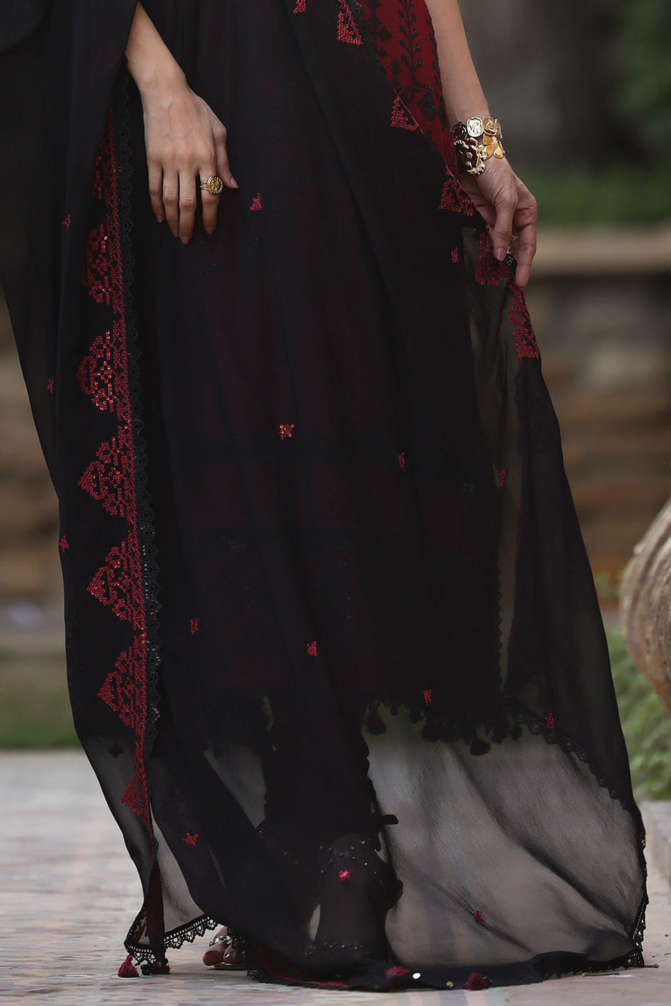 3 Piece Embroidered Cotton Silk Suit with Embroidered Chiffon Dupatta