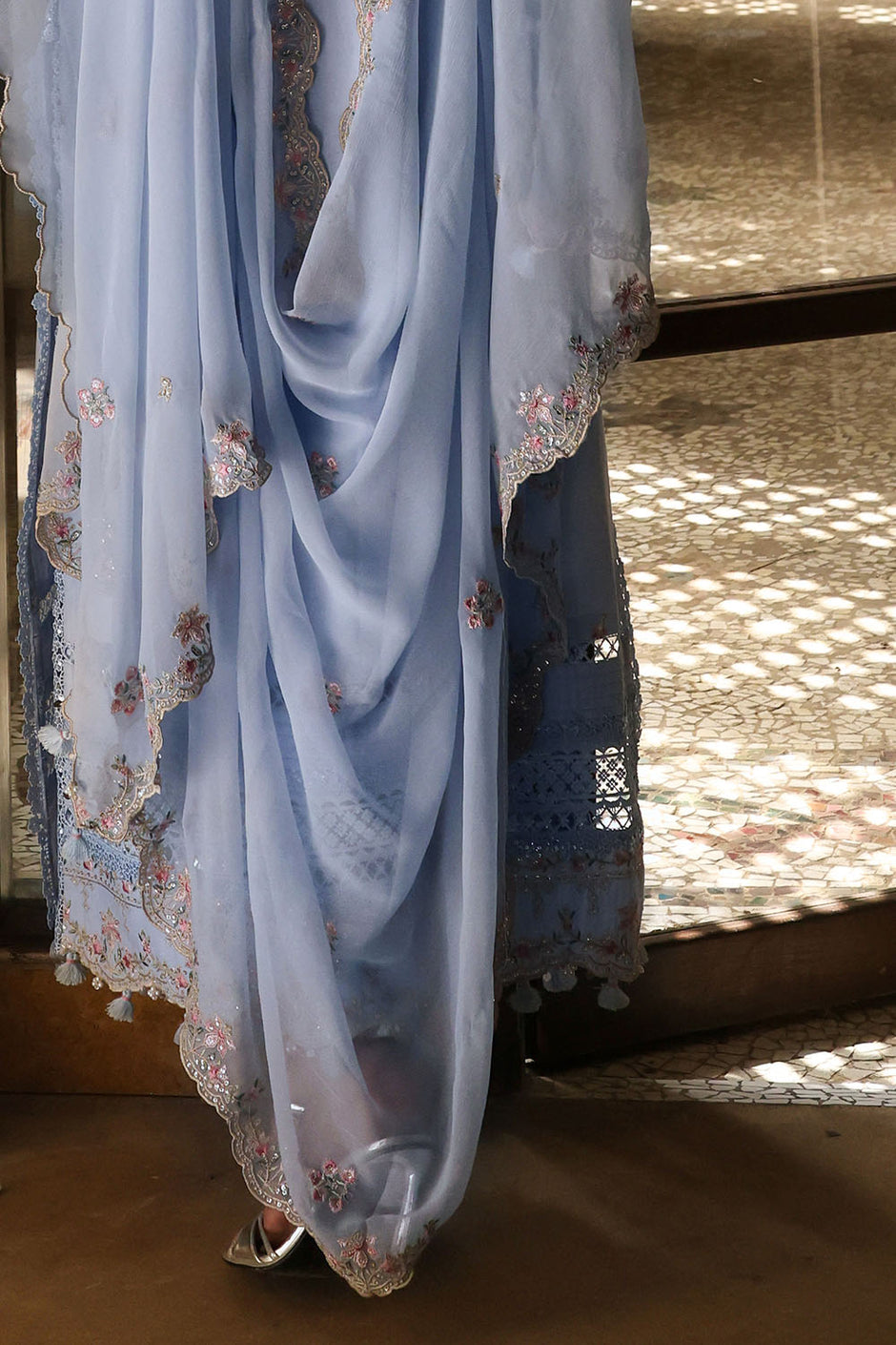 3 Piece Embroidered Lawn Suit with Borders and Embroidered Chiffon Dupatta