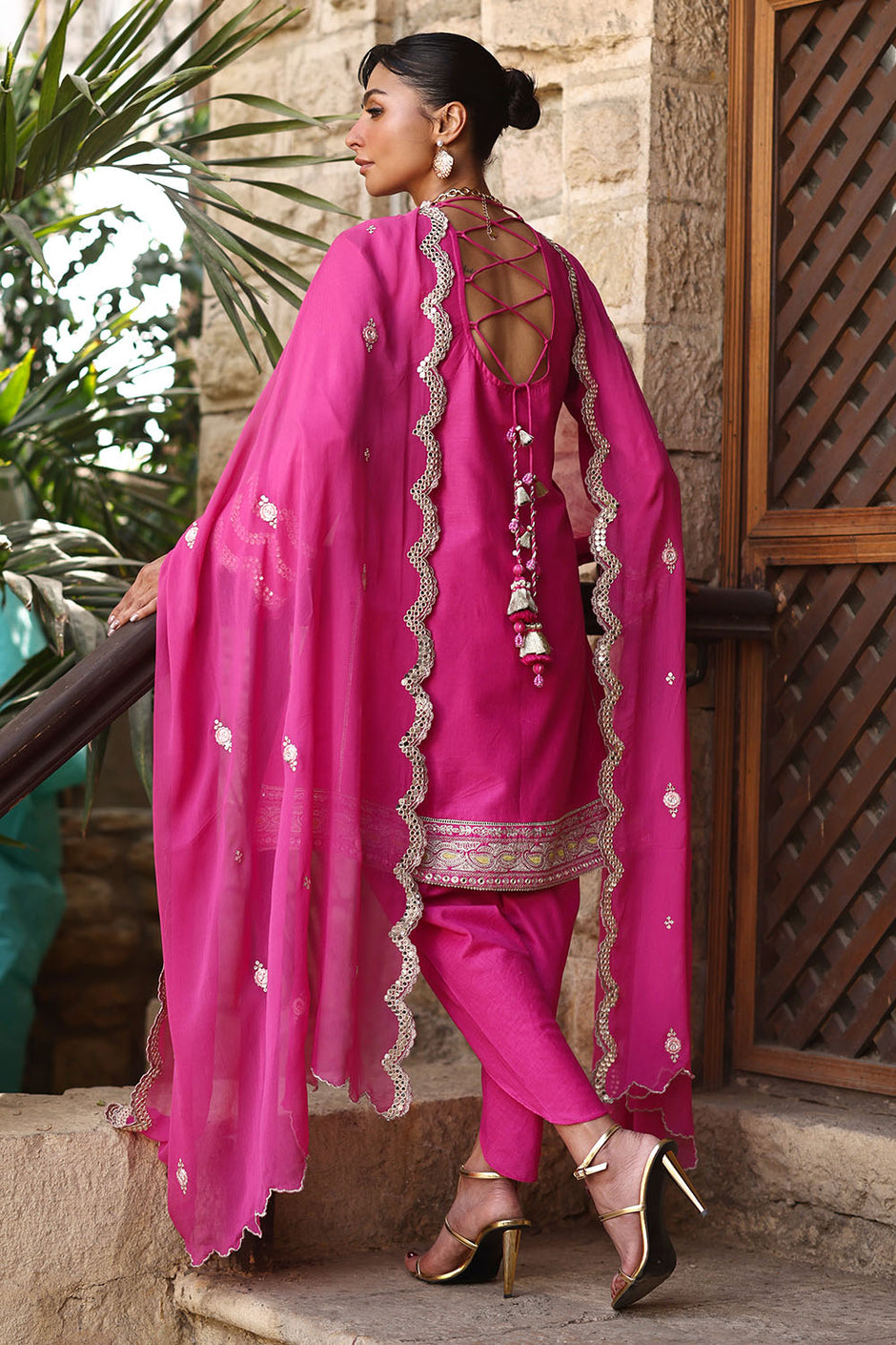 3 Piece Embroidered Lawn Suit with Borders and Embroidered Chiffon Dupatta