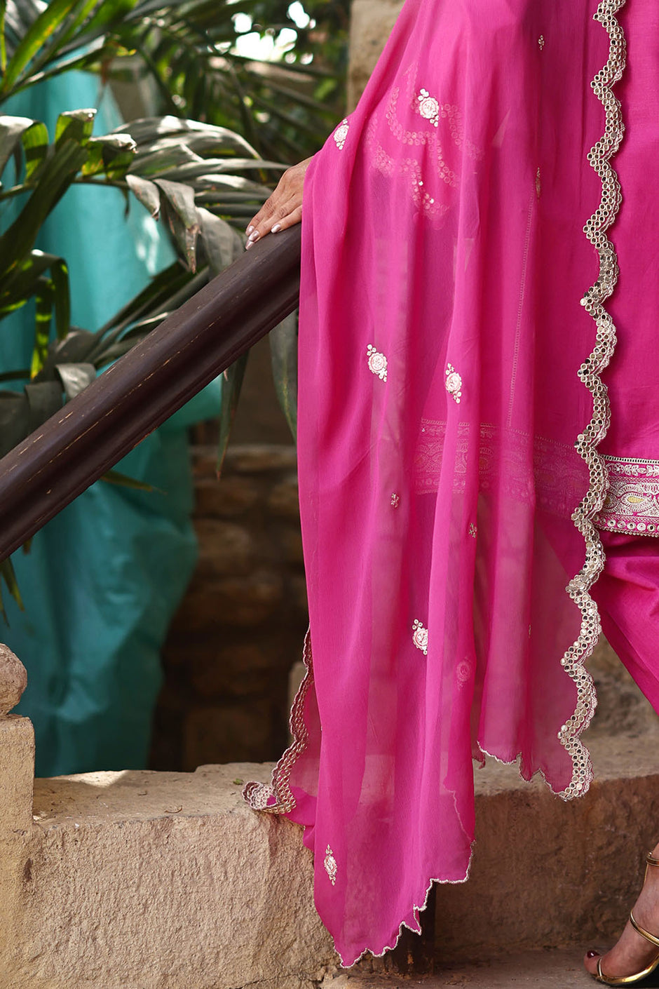 3 Piece Embroidered Lawn Suit with Borders and Embroidered Chiffon Dupatta