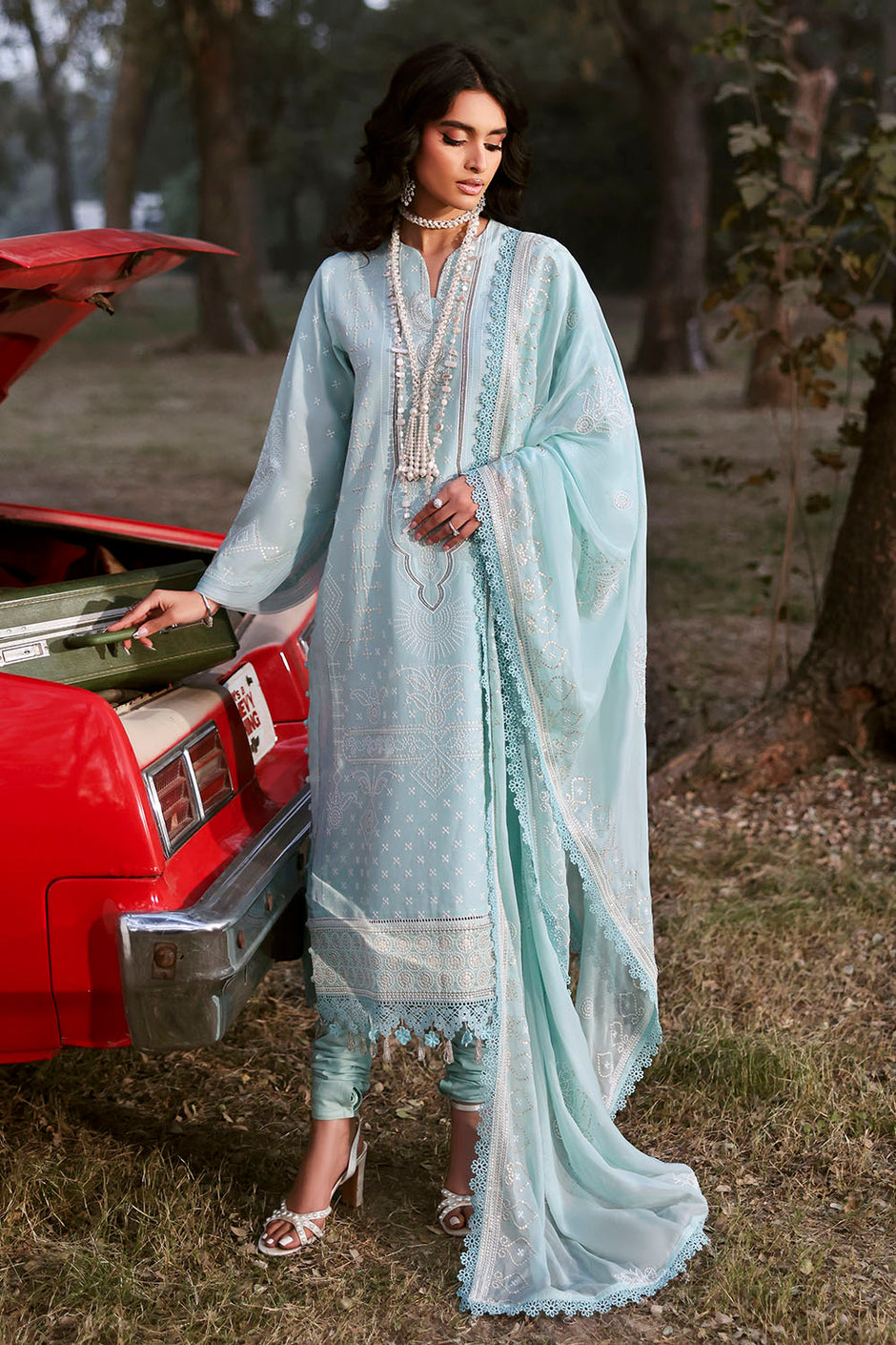 3 Piece Embroidered Lawn Suit with Embroidered Chiffon Dupatta