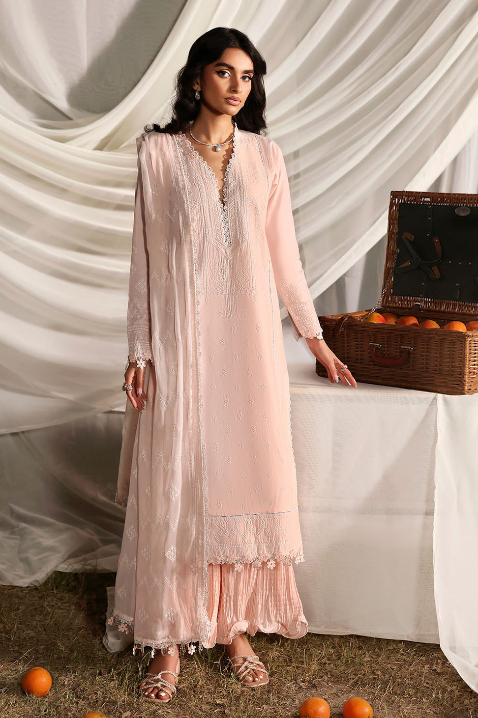 3 Piece Embroidered Lawn Suit with Embroidered Chiffon Dupatta