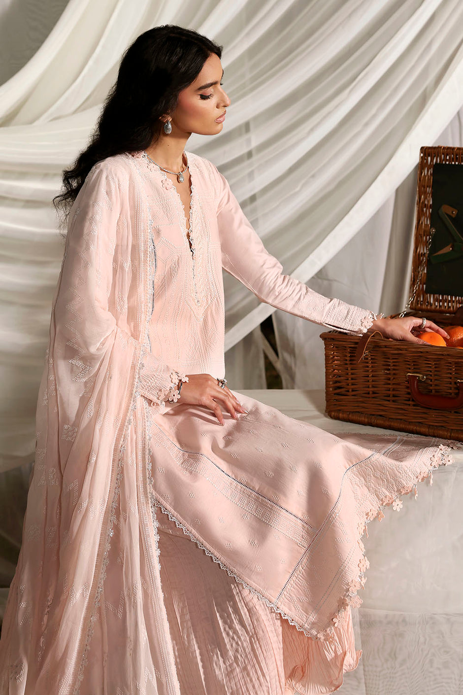 3 Piece Embroidered Lawn Suit with Embroidered Chiffon Dupatta