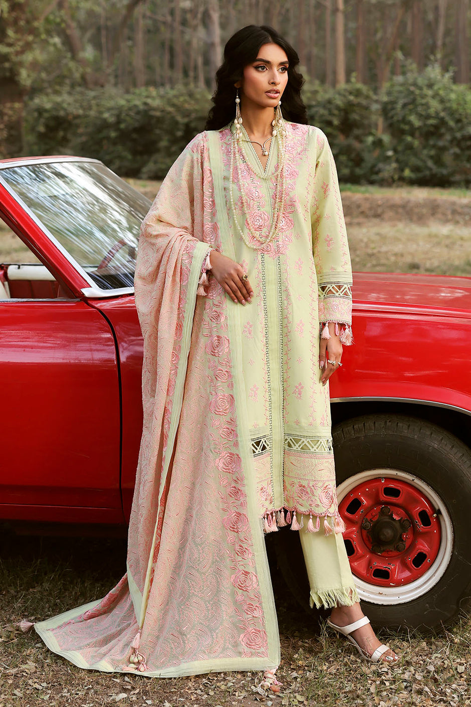 3 Piece Embroidered Lawn Suit with Embroidered Chiffon Dupatta