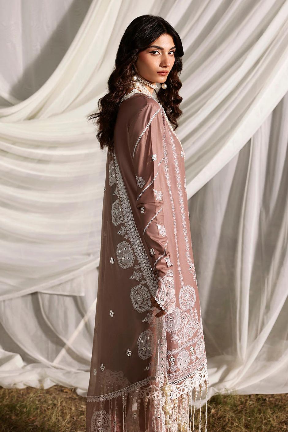 3 Piece Sequins Embroidered Lawn Suit with Chiffon Dupatta