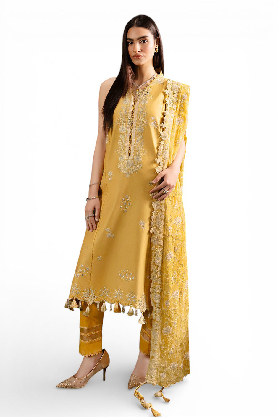 3 Piece Embroidered Lawn Suit with Embroidered Chiffon Dupatta
