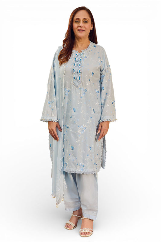 3 Piece Embroidered Lawn Suit with Embroidered Chiffon Dupatta PM-62047