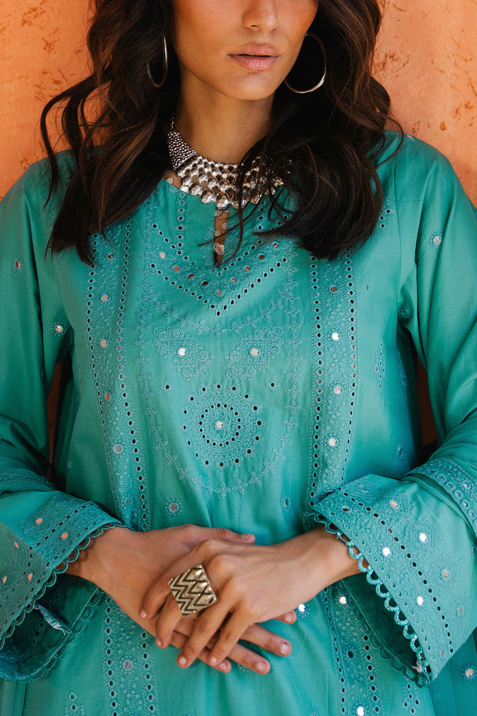 3 Piece Embroidered Lawn Suit with Borders and Embroidered Chiffon Dupatta