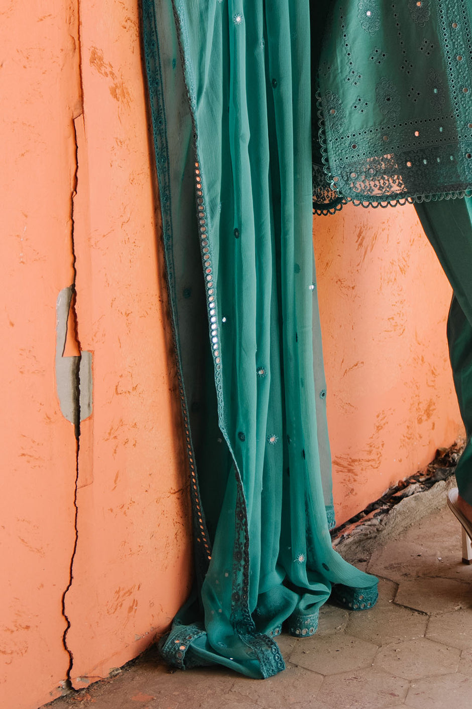 3 Piece Embroidered Lawn Suit with Borders and Embroidered Chiffon Dupatta