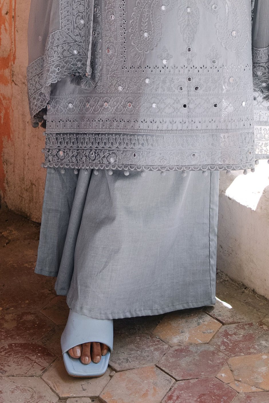 3 Piece Embroidered Lawn Suit with Borders and Embroidered Chiffon Dupatta