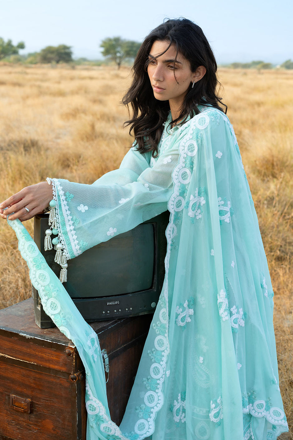 3 Piece Embroidered Cotton Net Suit with Embroidered Chiffon Dupatta