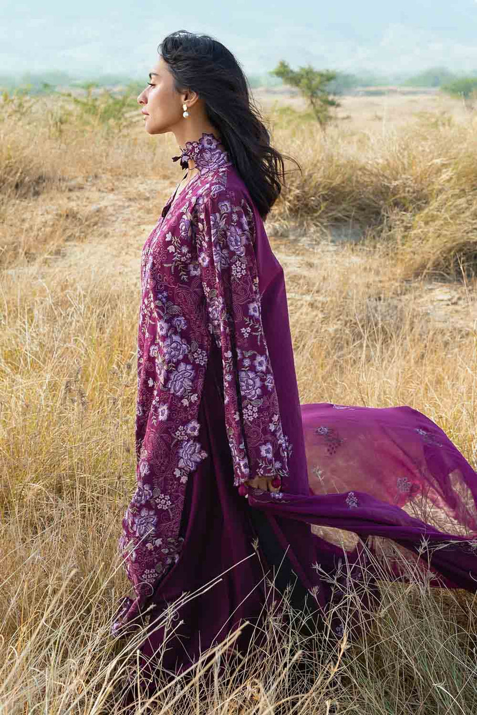 3 Piece Embroidered Swiss Voile Suit with Embroidered Chiffon Dupatta