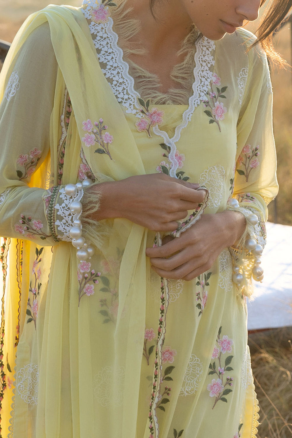 3 Piece Embroidered Swiss Voile Suit with Embroidered Chiffon Dupatta