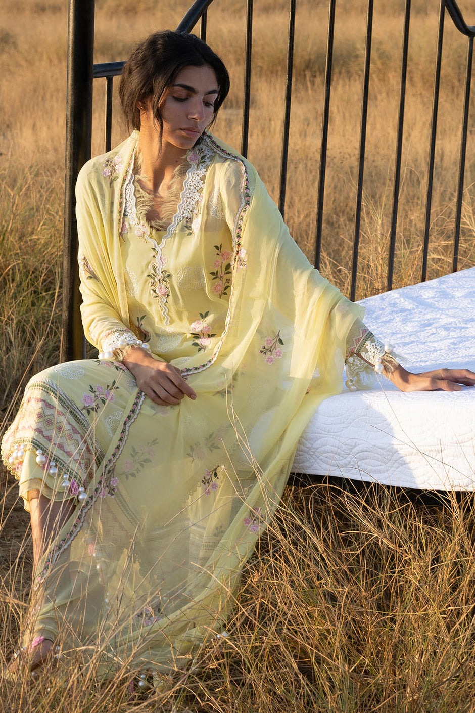 3 Piece Embroidered Swiss Voile Suit with Embroidered Chiffon Dupatta