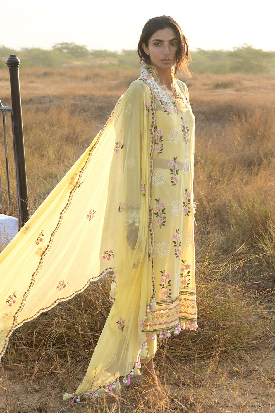 3 Piece Embroidered Swiss Voile Suit with Embroidered Chiffon Dupatta