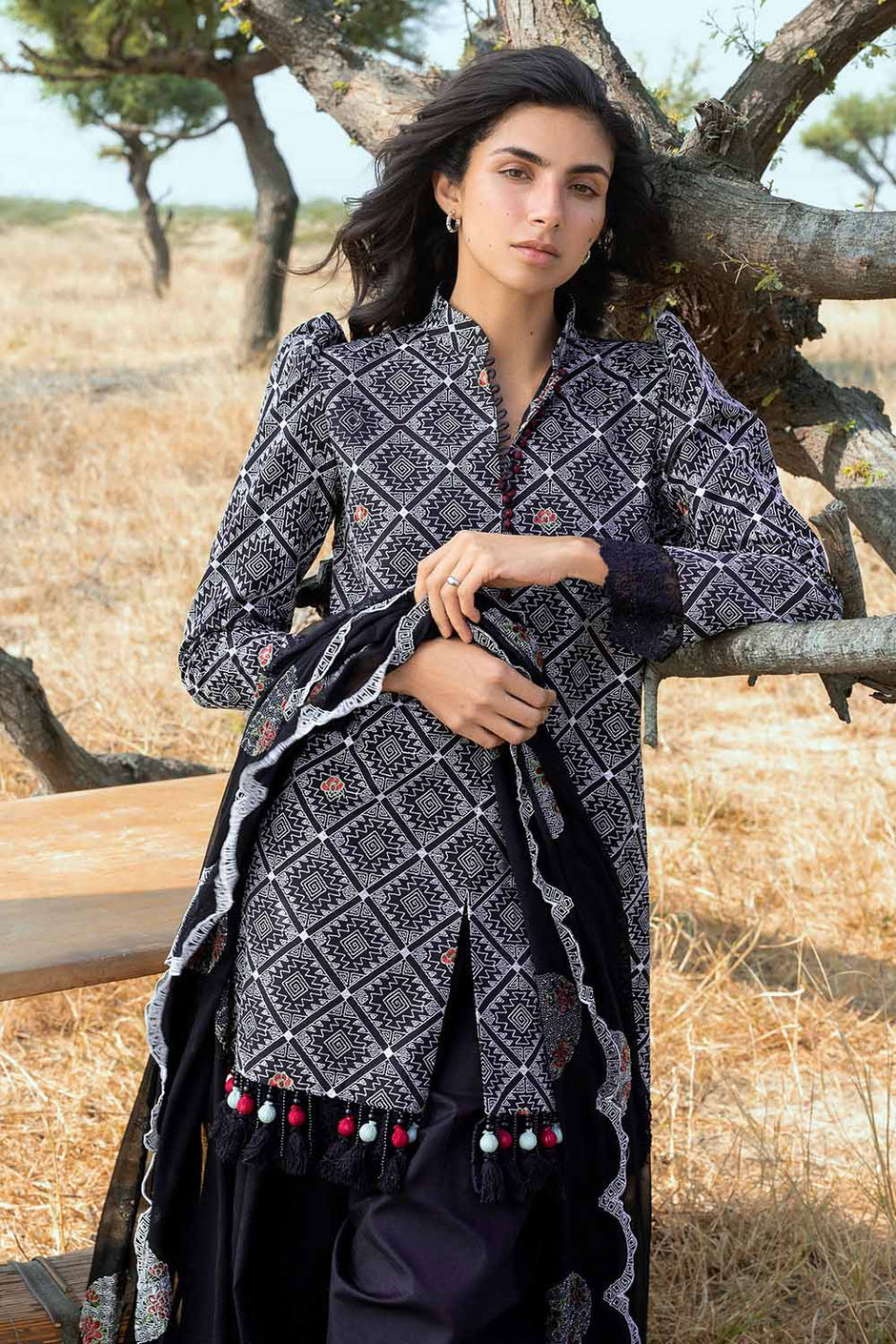 3 Piece Embroidered Swiss Voile Suit with Embroidered Chiffon Dupatta