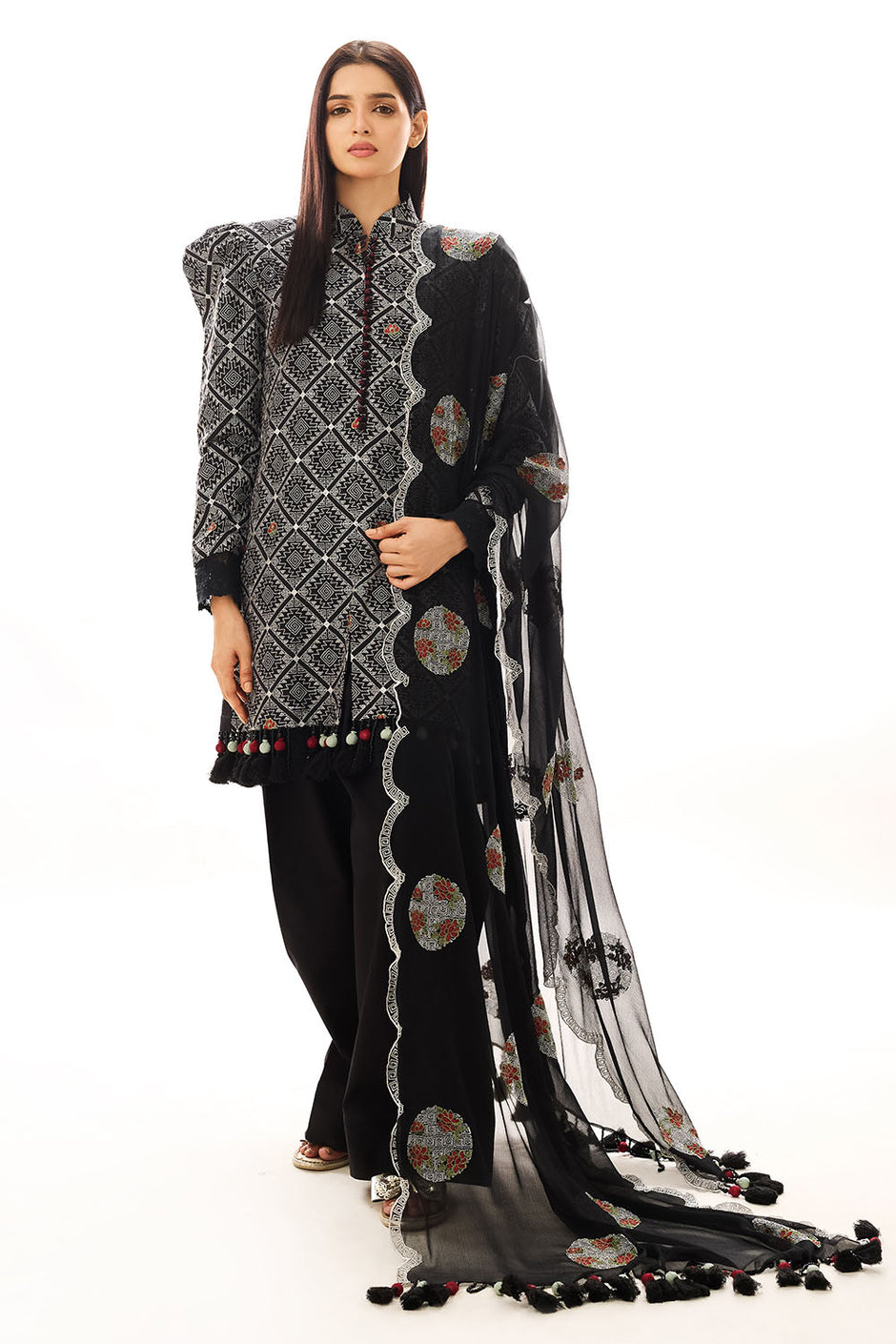 3 Piece Embroidered Swiss Voile Suit with Embroidered Chiffon Dupatta