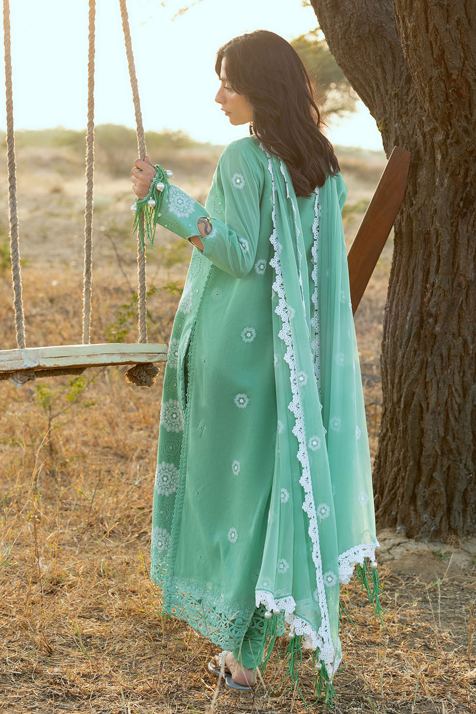 3 Piece Embroidered Swiss Voile Suit with Embroidered Chiffon Dupatta