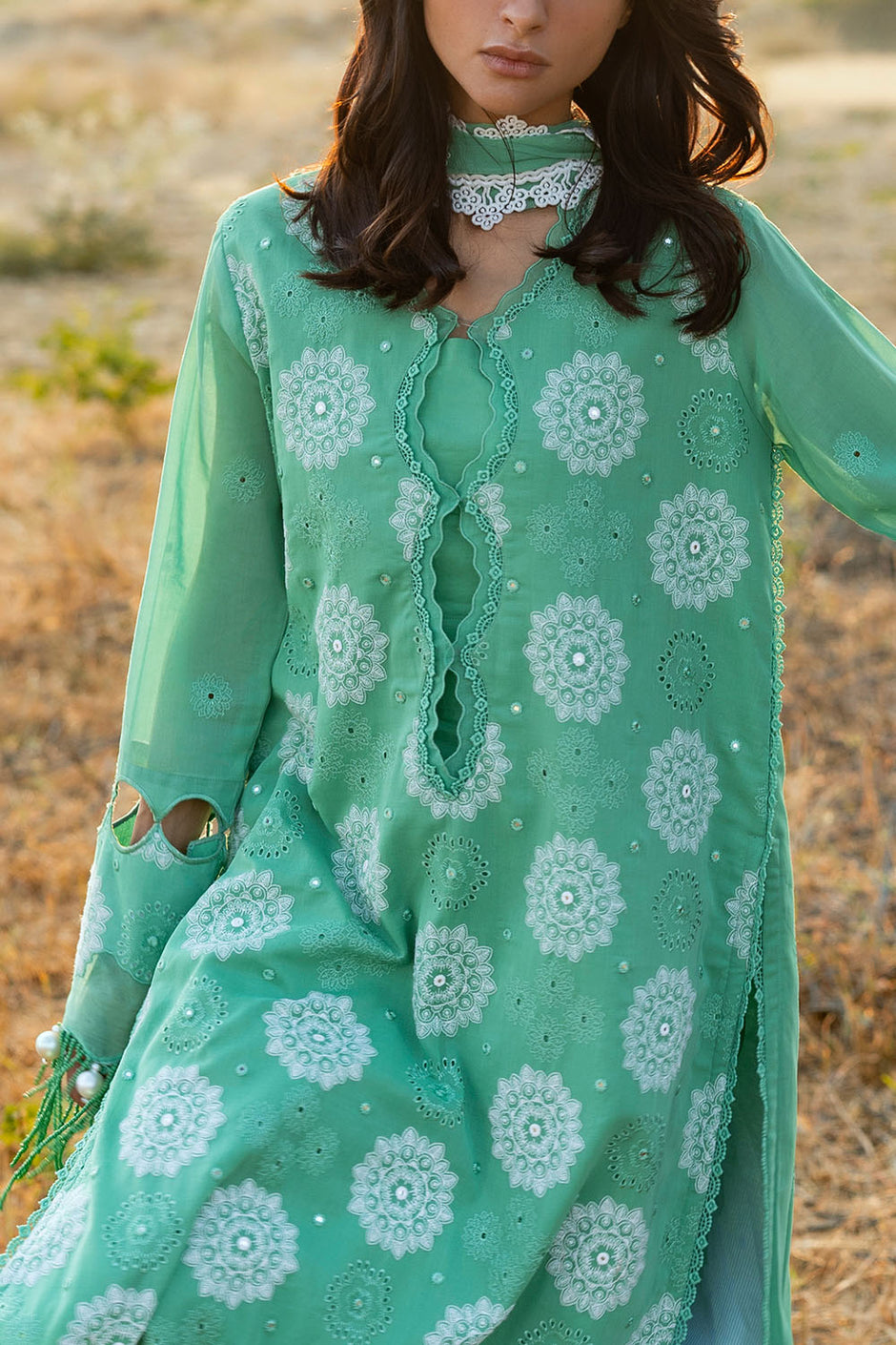 3 Piece Embroidered Swiss Voile Suit with Embroidered Chiffon Dupatta