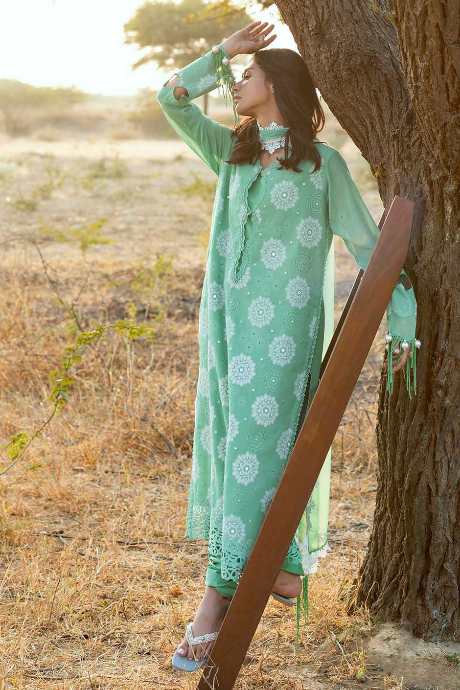 3 Piece Embroidered Swiss Voile Suit with Embroidered Chiffon Dupatta