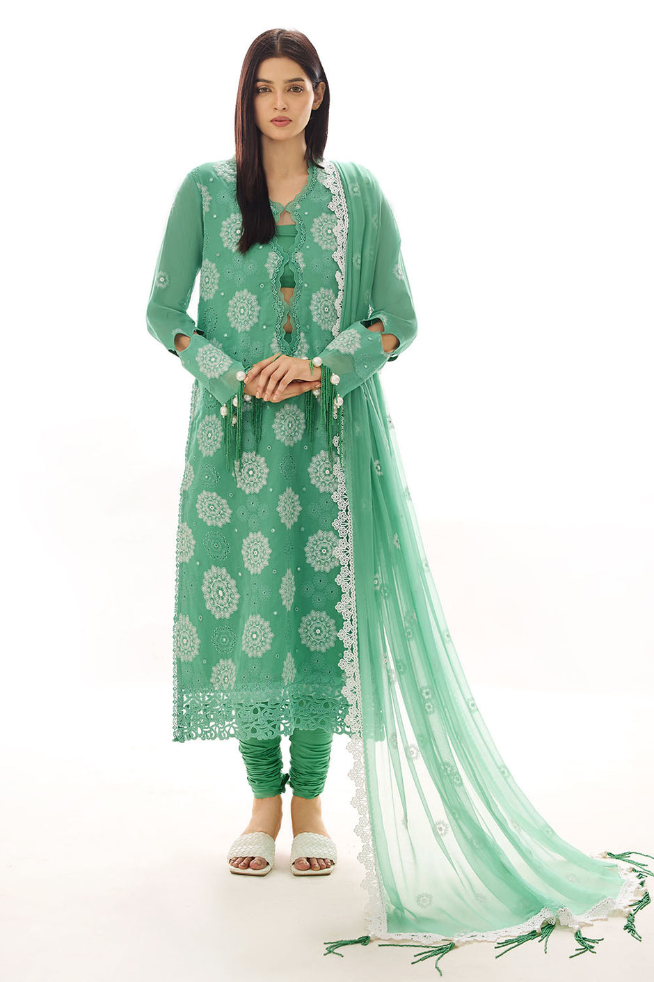 3 Piece Embroidered Swiss Voile Suit with Embroidered Chiffon Dupatta