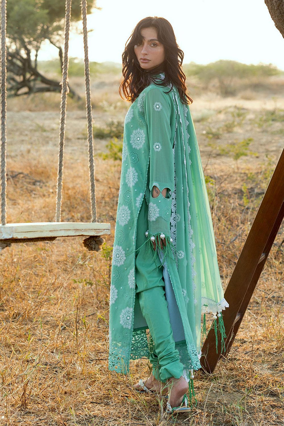 3 Piece Embroidered Swiss Voile Suit with Embroidered Chiffon Dupatta