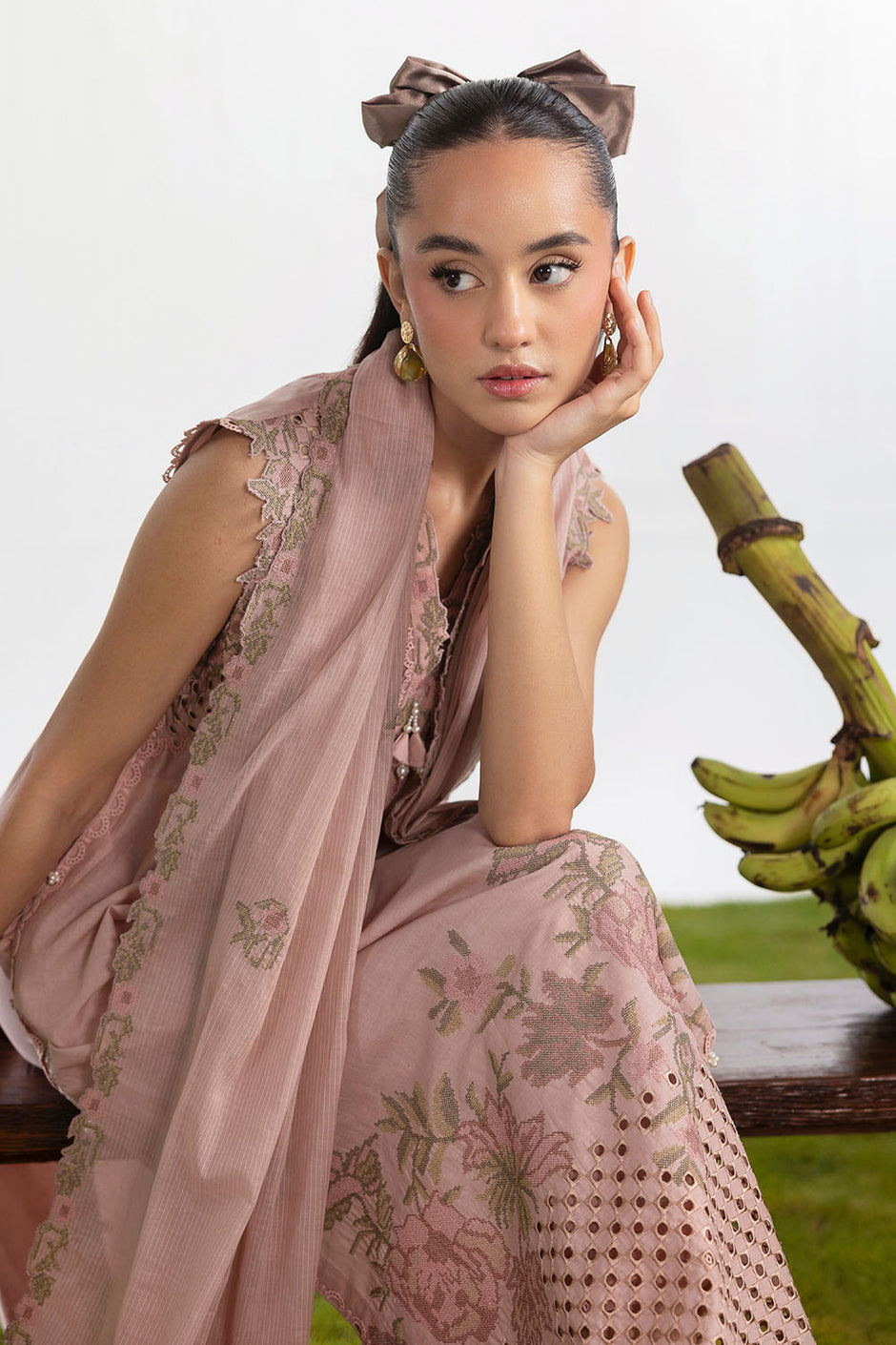 3 Piece Embroidered Lawn Suit with Embroidered Denting Dupatta