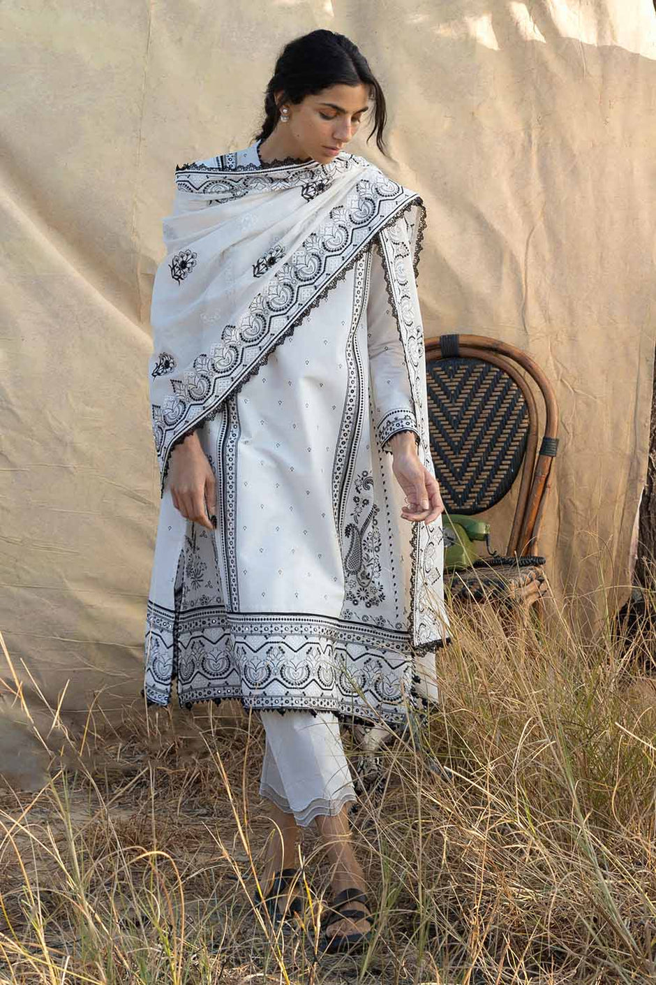 3 Piece Embroidered Lawn Suit with Embroidered Paper Cotton Dupatta
