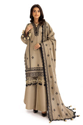 3 Piece Embroidered Khaddar Suit with Borders and Dupatta K-52030