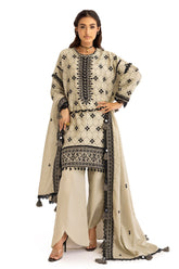 3 Piece Embroidered Khaddar Suit with Back and Dupatta K-52033