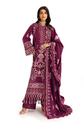 3 Piece Embroidered Khaddar Suit with Chalk Lace and Trouser Border K-52013