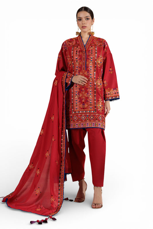 3 Piece Embroidered Lawn Suit with Embroidered Borders CL-52449