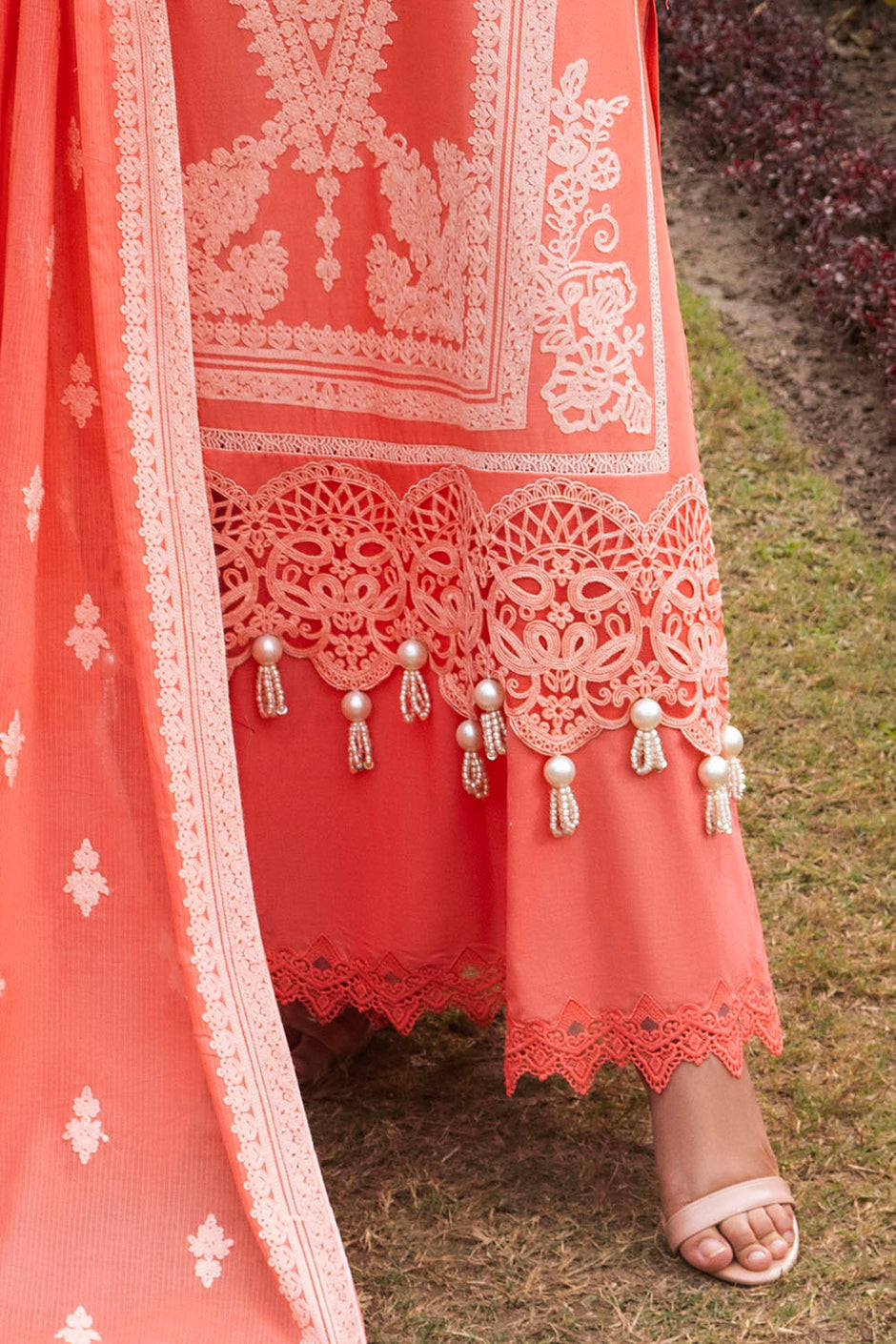 3 Piece Embroidered Lawn Suit with Embroidered Denting Dupatta