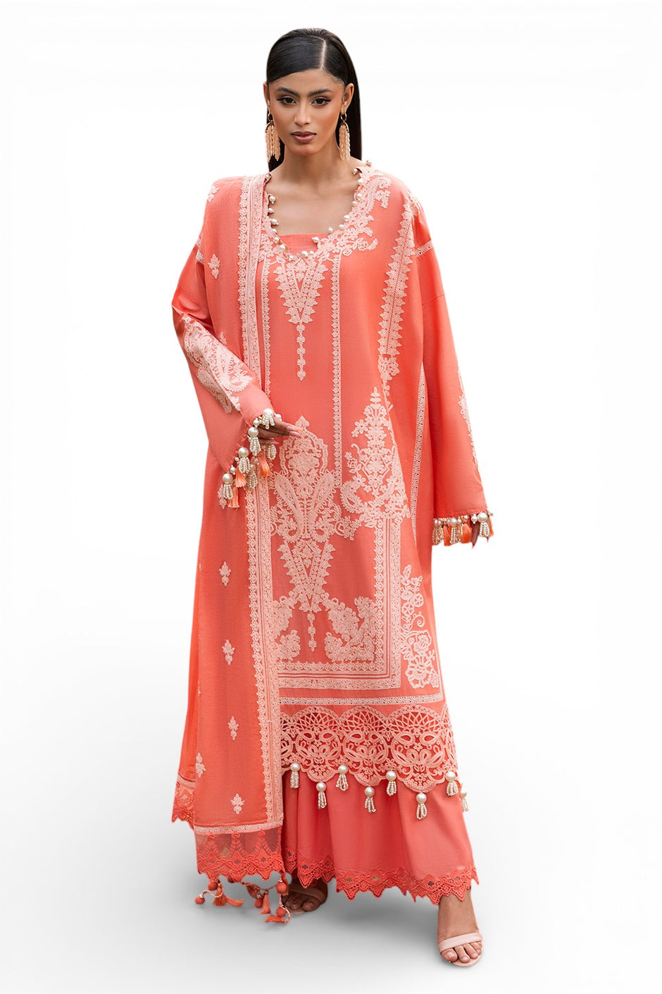 3 Piece Embroidered Lawn Suit with Embroidered Denting Dupatta