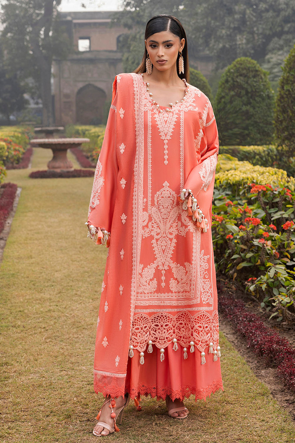 3 Piece Embroidered Lawn Suit with Embroidered Denting Dupatta